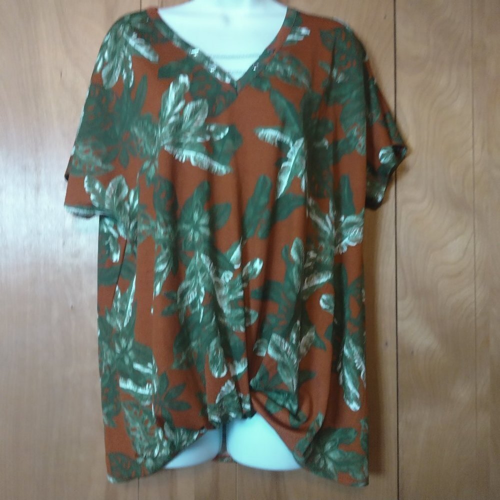 Love Scarlett Size XL Short Sleeve Floral Tropical Blouse Pullover New